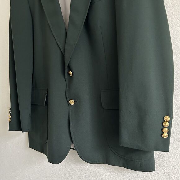 Vintage Lands End Mens Blazer 44L Green Wool Jacket Made in USA Preppy Dad FLAW - Picture 4 of 16